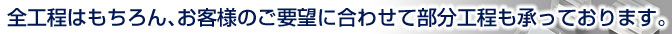 全工程はもちろん、お客様のご要望に合わせて部分工程も承っております。